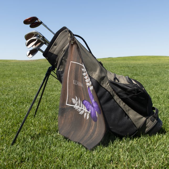 Rustic Purple Butterfly Golf Towel (Green)