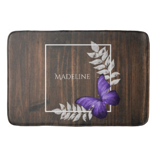 Rustic Purple Butterfly Personalised Bath Mat