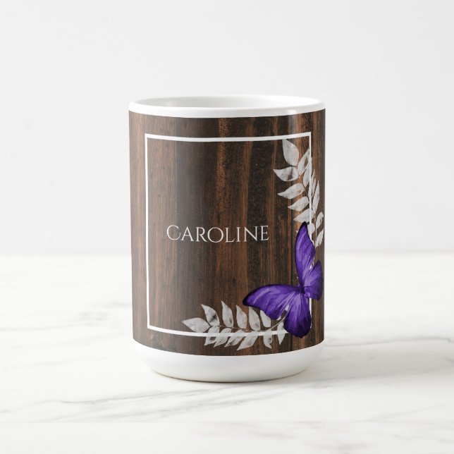 Rustic Purple Butterfly Personalised Coffee Mug (Center)