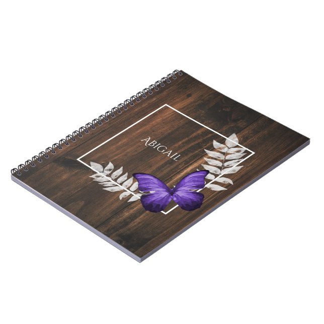 Rustic Purple Butterfly Personalised Notebook (Left Side)