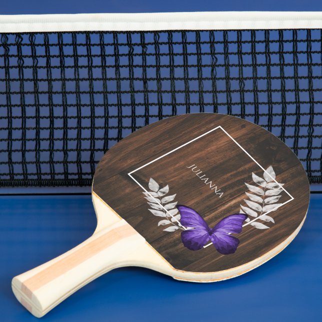 Rustic Purple Butterfly Ping Pong Paddle (Insitu)