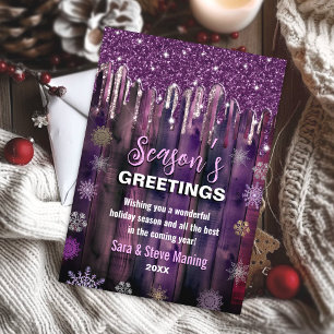 Rustic Purple Country Christmas Party glitter Holiday Card