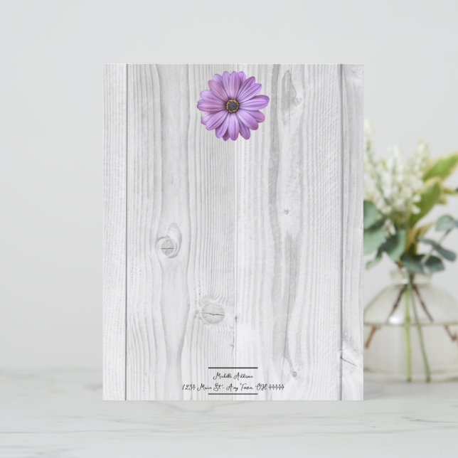 Rustic Purple Daisy Personalised Paper Sheet (Standing Front)