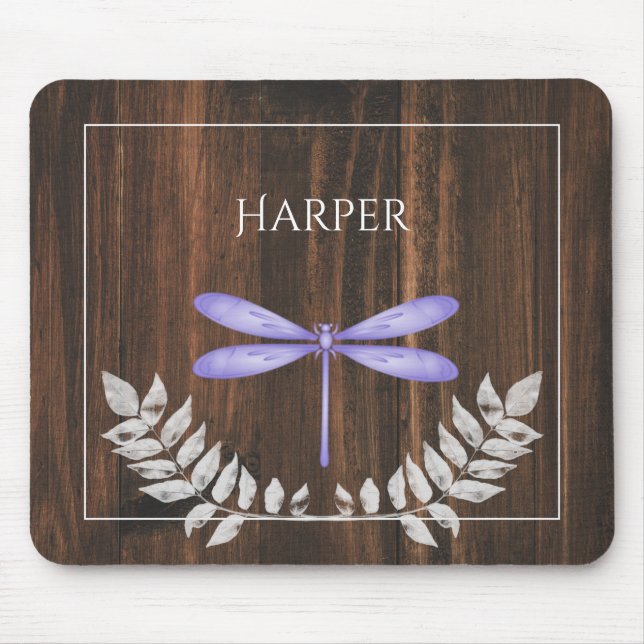 Rustic Purple Dragonfly Personalised Mouse Pad (Front)