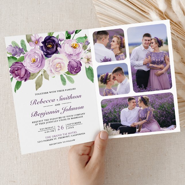 Rustic Purple Floral All in One QR Code Wedding Invitation (Creator Uploaded)