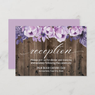 Rustic Purple Floral Barn Wedding Reception Invitation