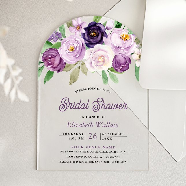 Rustic Purple Floral Bridal Shower Acrylic Invitations (Creator Uploaded)