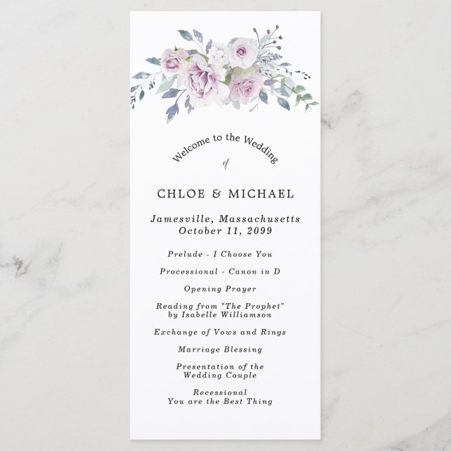 Rustic Purple Floral DIY Wedding Programme (Front)