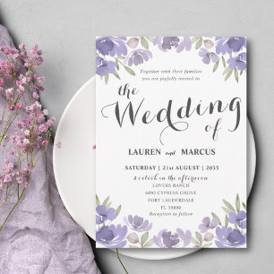 Rustic Purple Floral Eucalyptus Wedding Invitation