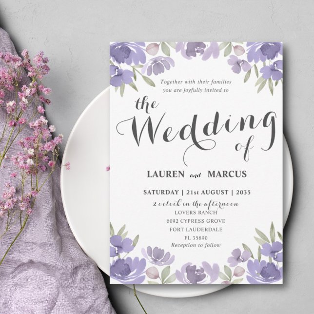 Rustic Purple Floral Eucalyptus Wedding Invitation (Creator Uploaded)