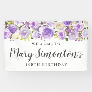 Rustic Purple Floral Greenery 100th Birthday Banner
