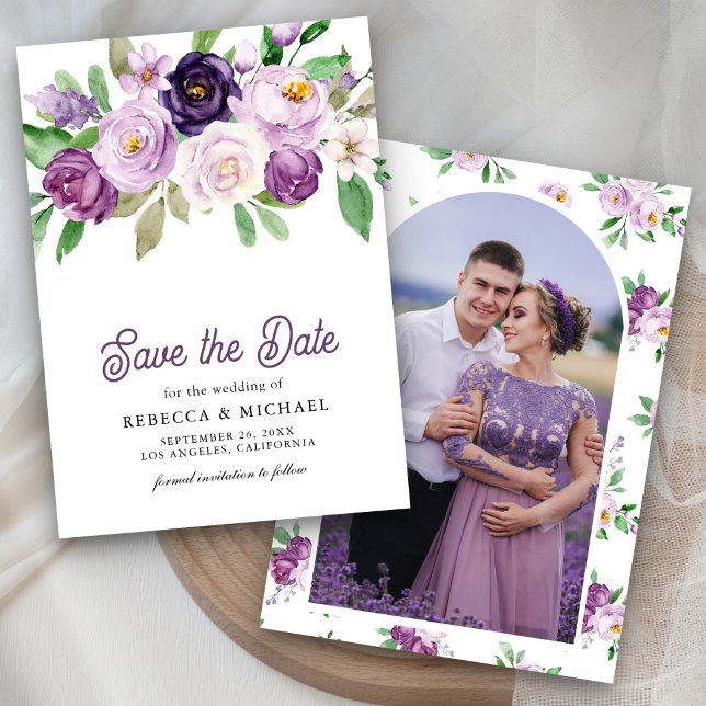 Rustic Purple Floral Photo Wedding Save The Date (Creator Uploaded)