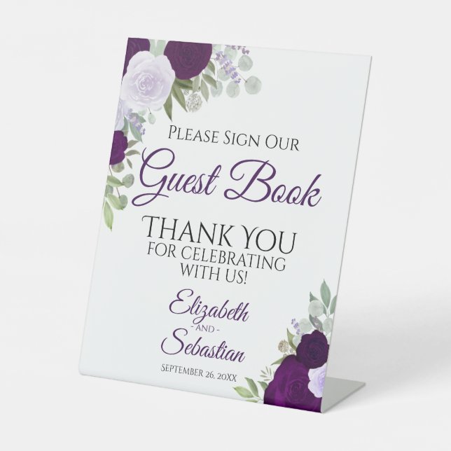 Rustic Purple Floral Please Sign Our Guest Book (Front)