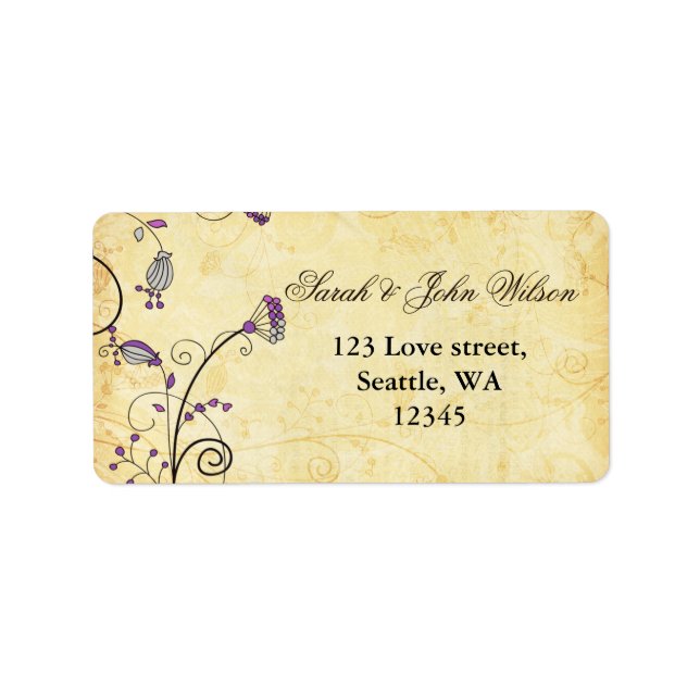rustic  purple floral ,return address labeld label (Front)