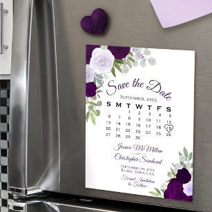 Rustic Purple Floral Save the Date Calendar Magnet