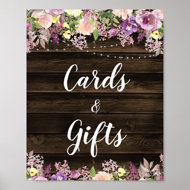 Rustic Purple Floral String Lights Cards & Gifts Poster (Front)
