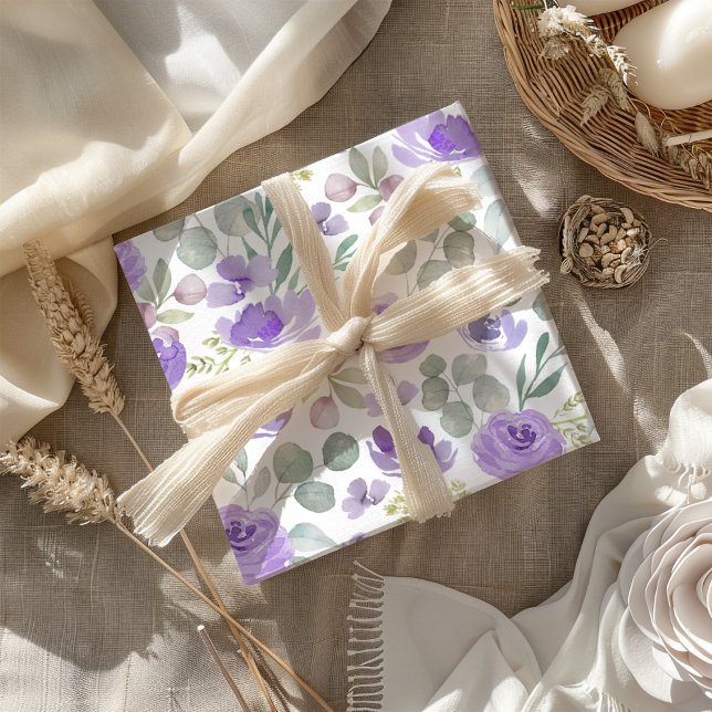 Rustic Purple Floral Watercolor Pattern Wrapping Paper Sheet (Creator Uploaded)