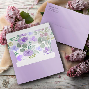 Rustic Purple Floral Watercolor Wedding Envelope