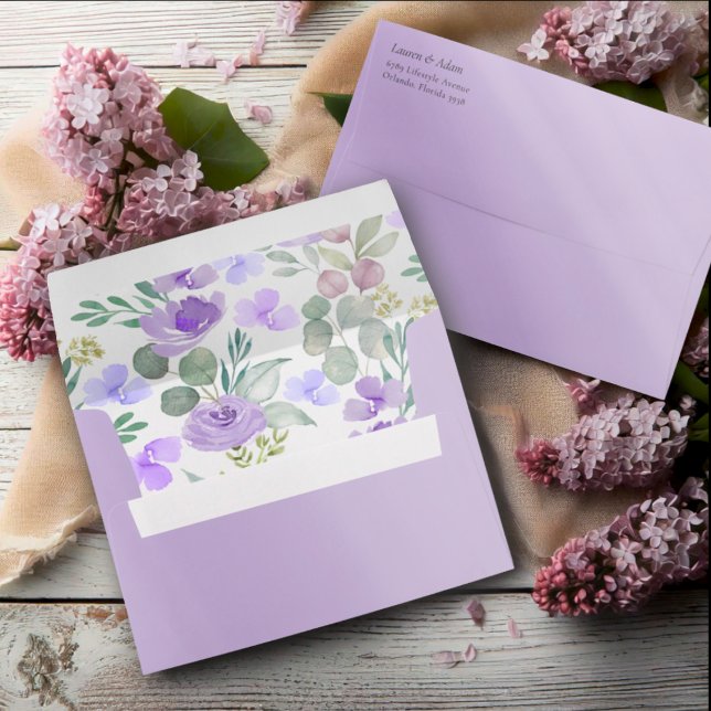 Rustic Purple Floral Watercolor Wedding Envelope (Creator Uploaded)
