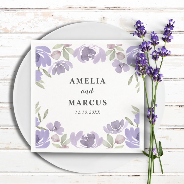 Rustic  Purple Floral Watercolor  Wedding Napkin (Creator Uploaded)