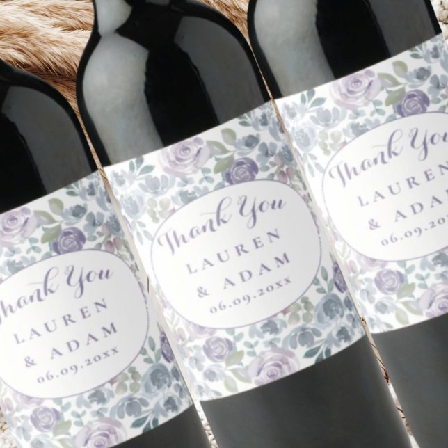 Rustic Purple Floral Watercolor Wedding   Wine Label (Creator Uploaded)