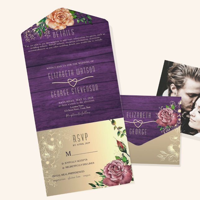 Rustic Purple Floral Wedding All In One Invitation (Creator Uploaded)