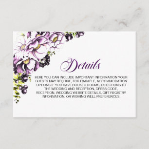 Rustic Purple Floral Wedding Details Enclosure Card