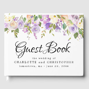 Rustic Purple Floral Wedding Guest Book
