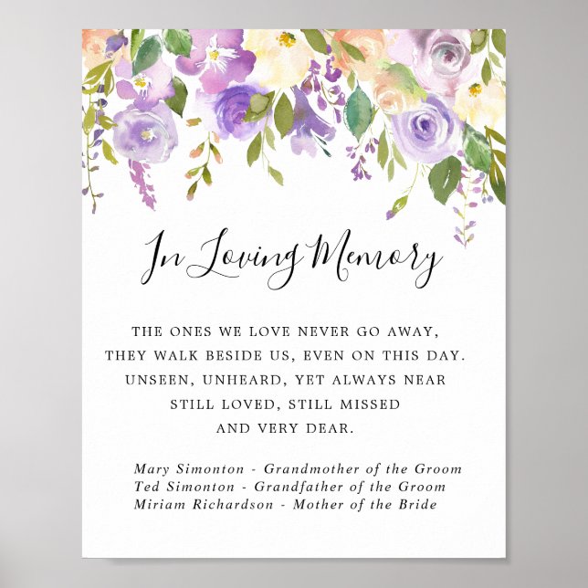 Rustic Purple Floral Wedding Memorial Sign (Front)