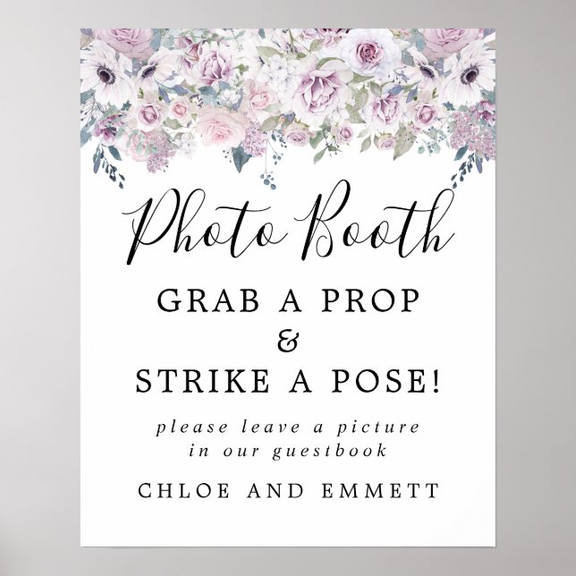 Rustic Purple Floral Wedding Photo Booth Sign (Front)