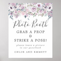 Rustic Purple Floral Wedding Photo Booth Sign