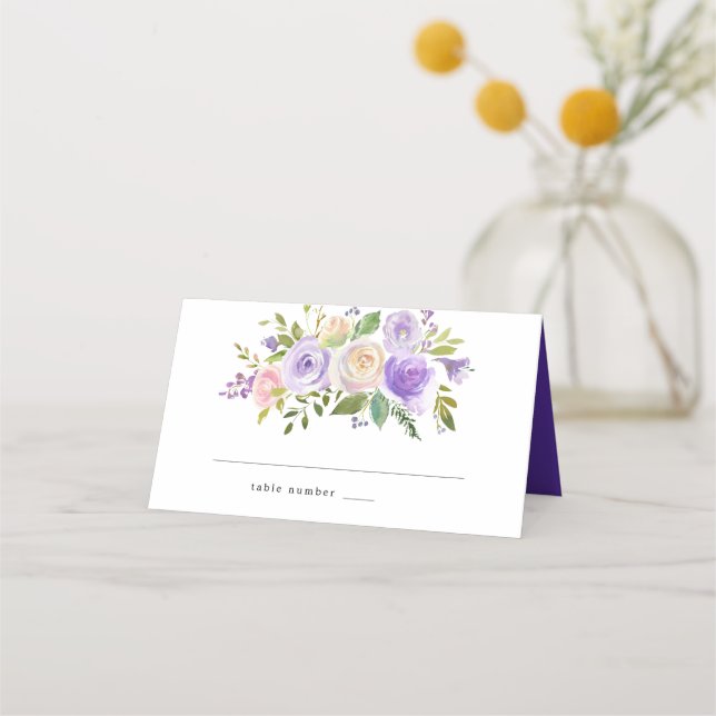 Rustic Purple Floral Wedding Place Card (Front)