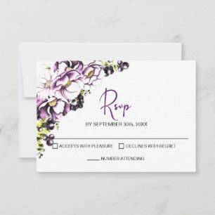 Rustic Purple Floral Wedding RSVP Card