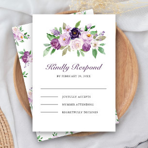 Rustic Purple Floral Wedding RSVP Card