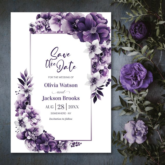 Rustic Purple Floral Wedding Save the Date (Creator Uploaded)