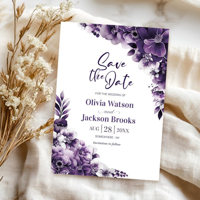 Rustic Purple Floral Wedding Save the Date Invitation (Creator Uploaded)