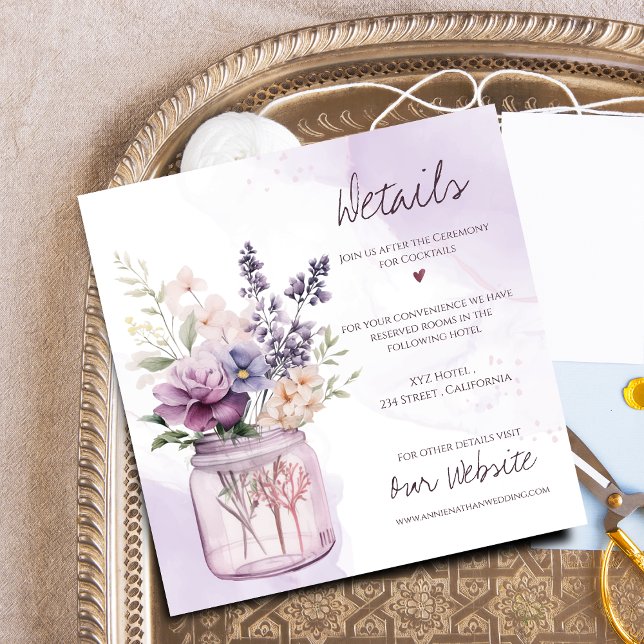 Rustic Purple Flowers In Mason Jar Wedding Details Enclosure Card (Rustic Purple Flowers In Mason Jar Wedding Details Enclosure Card)
