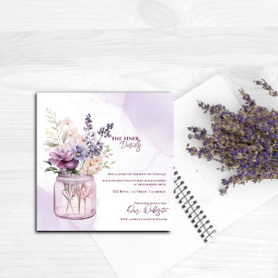 Rustic Purple Flowers Mason Jar Wedding Details  Enclosure Card