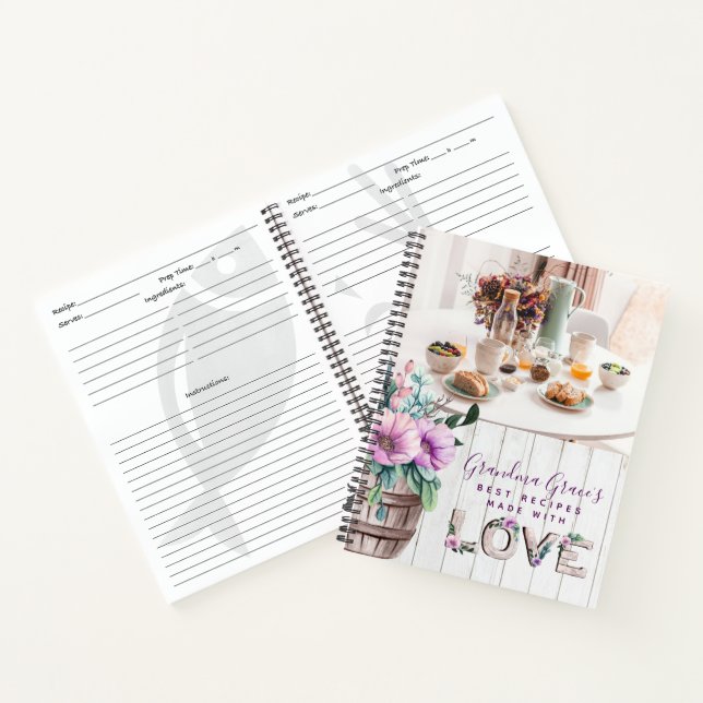 Rustic Purple Flowers Recipe Book for Grandmother (Inside)