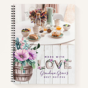 Rustic Purple Flowers Recipe Book for Grandmother