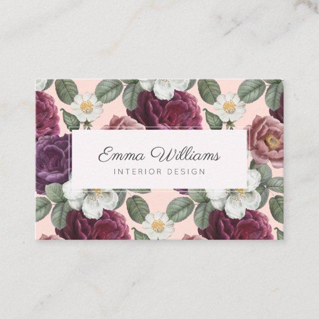 Rustic Purple Flowers Watercolor Business Card (Front)
