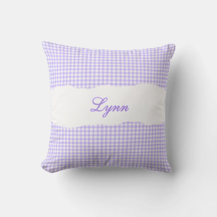 Rustic Purple Gingham Personalized Name Cushion