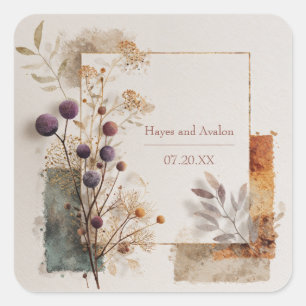 Rustic Purple & Gold Folk Art Wedding  Square Sticker