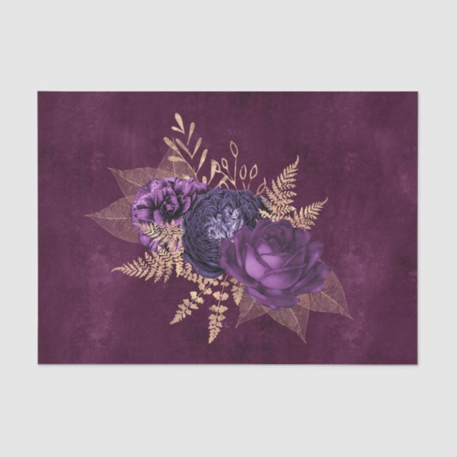 Rustic Purple Gold Graphic Floral Tissue Paper (Front)