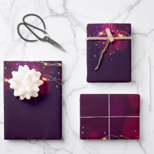 Rustic Purple gradient Gold Neon Lighting gift Wrapping Paper Sheet