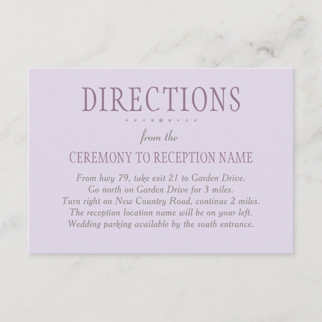 Rustic Purple Green Wedding Directions Enclosure Card (Front)