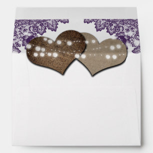 Rustic Purple Lace Hearts Wedding Return Address Envelope