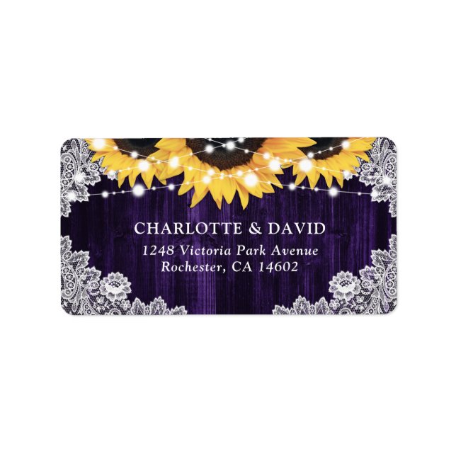 Rustic Purple Lace Sunflower Address Labels (Front)