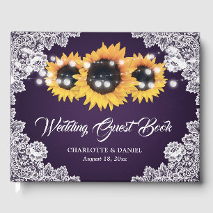 Rustic Purple Lace Sunflower Wedding Guest Book