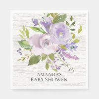 Rustic Purple Lavender Floral Shower Paper Napkins